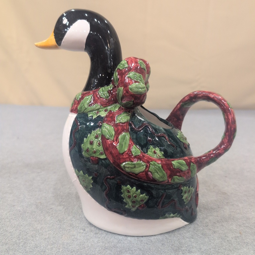 Wilton Court China Christmas Goose Creamer Holly Ribbon Ceramic Pitcher - Picture 3 of 7
